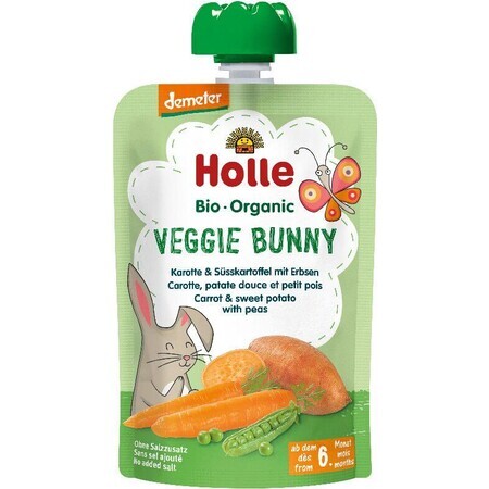 Holle Veggie Bunny Organic Puro de verduras - zanahorias, boniatos y guisantes. 100 g