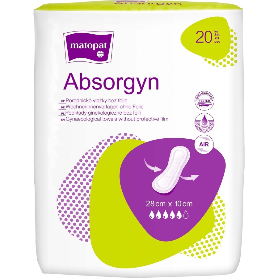 Matopat Absorgyn tampoane ginecologice postpartum fără folie 28 cm x 10 cm, 20 buc