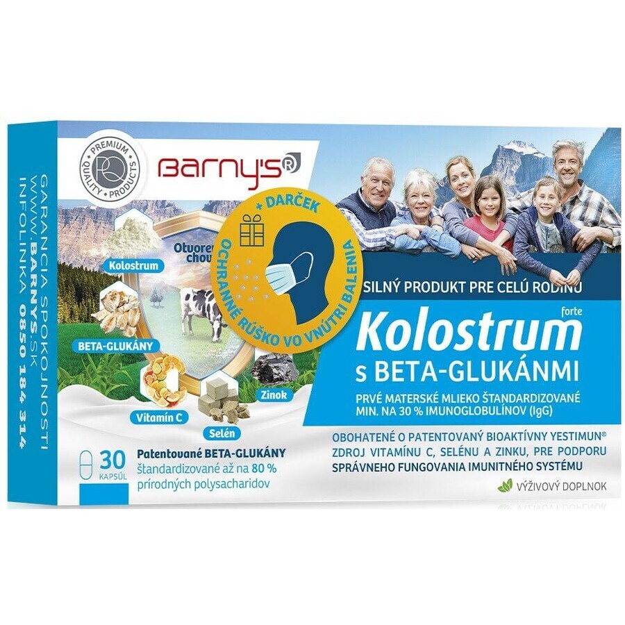 Barny's KOLOSTRUM met beta-glucanen forte + geschenkverpakking (volwassenen) 30 capsules