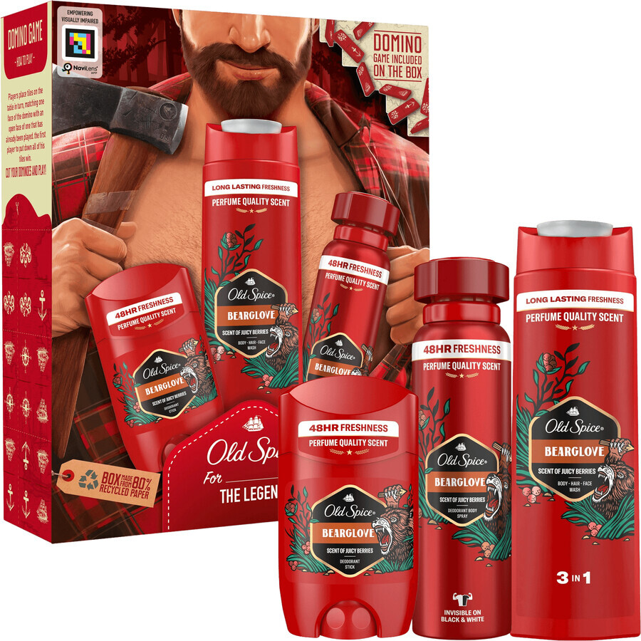 Old Spice Bearglove Lumberjack Set cu deodorant spray 150 ml, deodorant solid 50 ml și gel de duș 250 ml