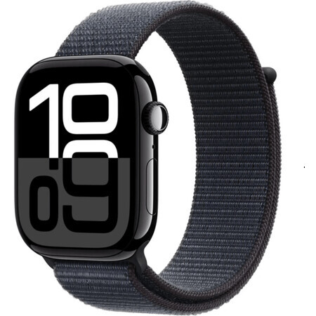 Apple Watch Series 10 GPS 46mm Jet Black carcasă din aluminiu cu Ink Sport Loop