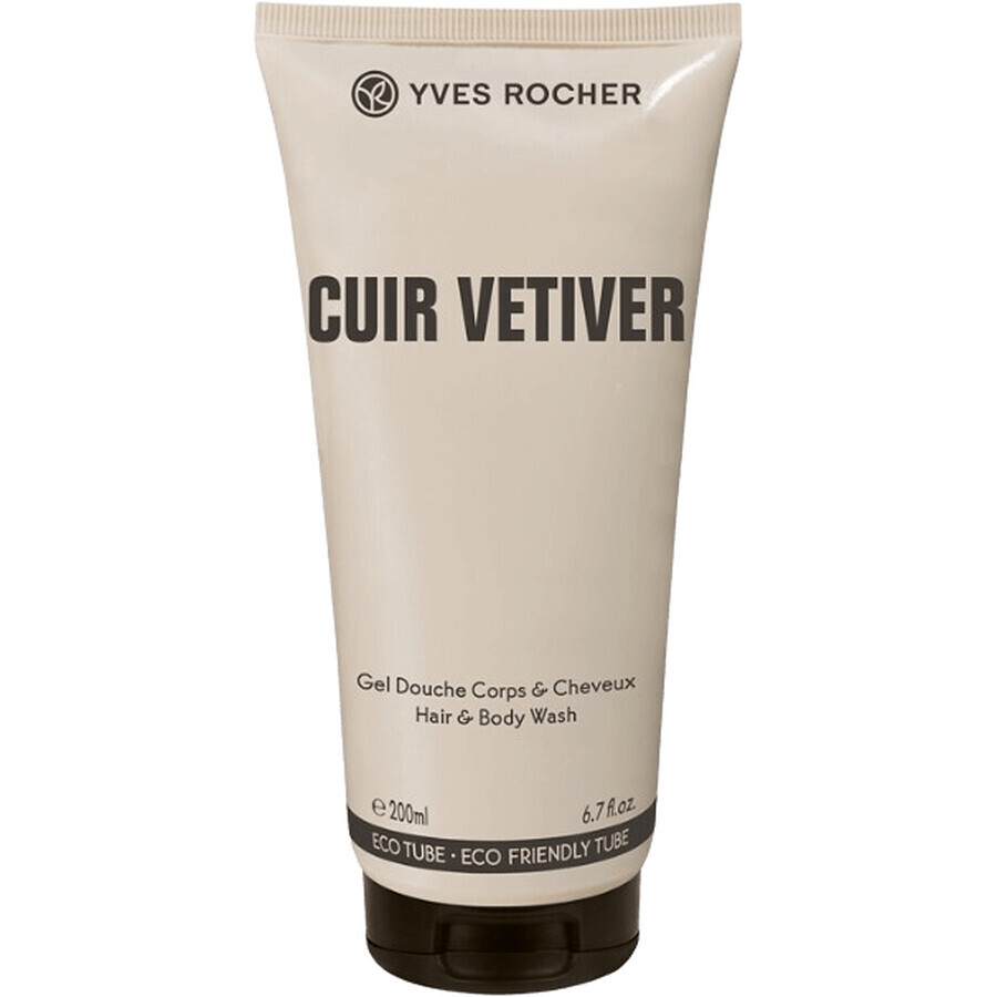 Yves Rocher Gel de duș pentru corp și păr Cuir Vetiver 200 ml