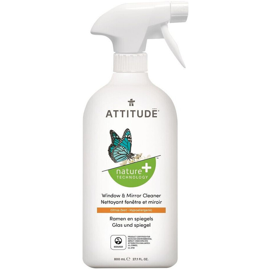 Attitude Glass and Mirror Cleaner with Lemon Peel Spray 800 ml