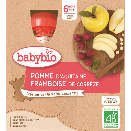 Babybio Doypack măr, zmeură 4 x 90 g