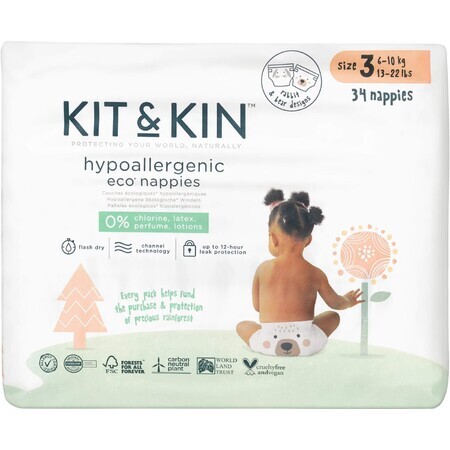 Kit & Kin Kit&Kin scutece ecologice, mărimea 3 (), 6-10 kg 34 buc