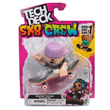 Sk8 Crew Mini Skateboard and figure with purple cap, 9.6 cm, 5 years+, Tech Dech