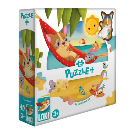 Puzzle Plus: Loki at the beach, 3 ani+, 12 piese, Loki