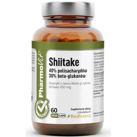 Shiitake 40% polisacárido 30% beta glucanos 60 cápsulas Pharmovit Clean Label