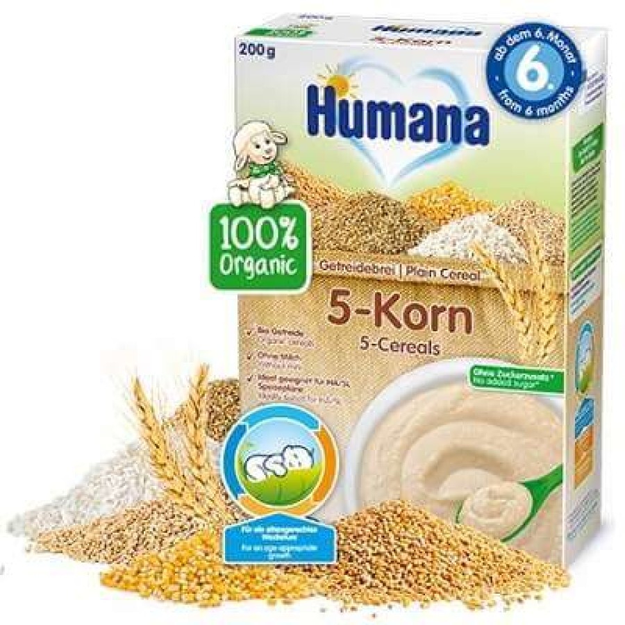 Cereale Bio 5 cereale fara lapte, +6luni, 200g, Humana