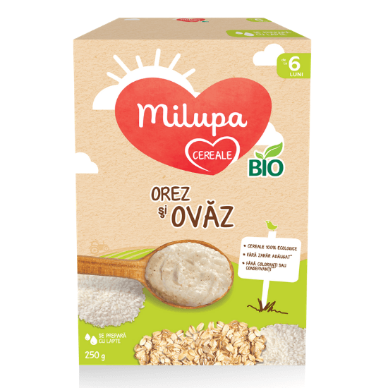 Cereale Bio Orez si Ovaz, +6 luni, 250 g, Milupa