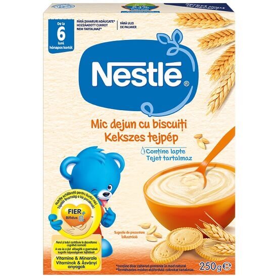 mic dejun bebe 1 an si 2 luni Cereale Mic dejun cu biscuiti si lapte, +6 luni, 250 g, Nestle