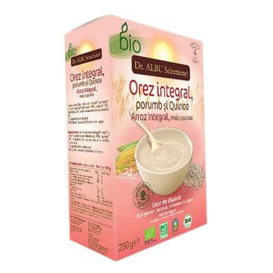 Cereale pentru bebeluși cu orez integral, porumb și quinoa, 250 g, Dr. Albu