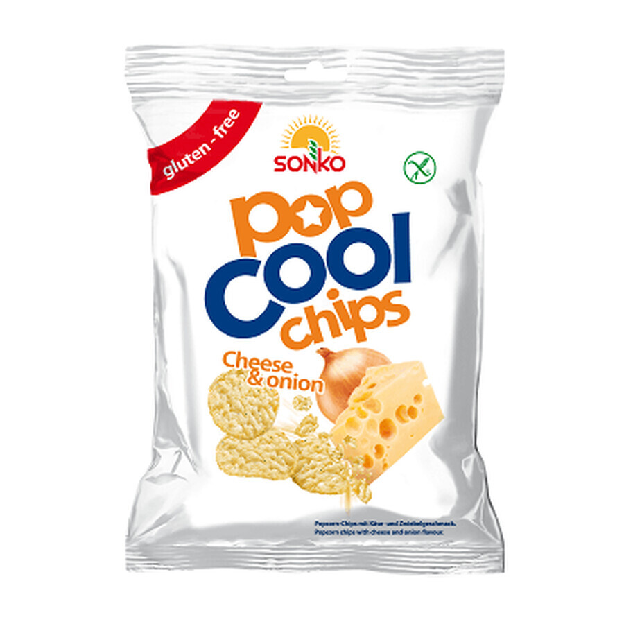 Chips din porumb, cu cașcaval și ceapă, fără gluten, 60g, PopCool