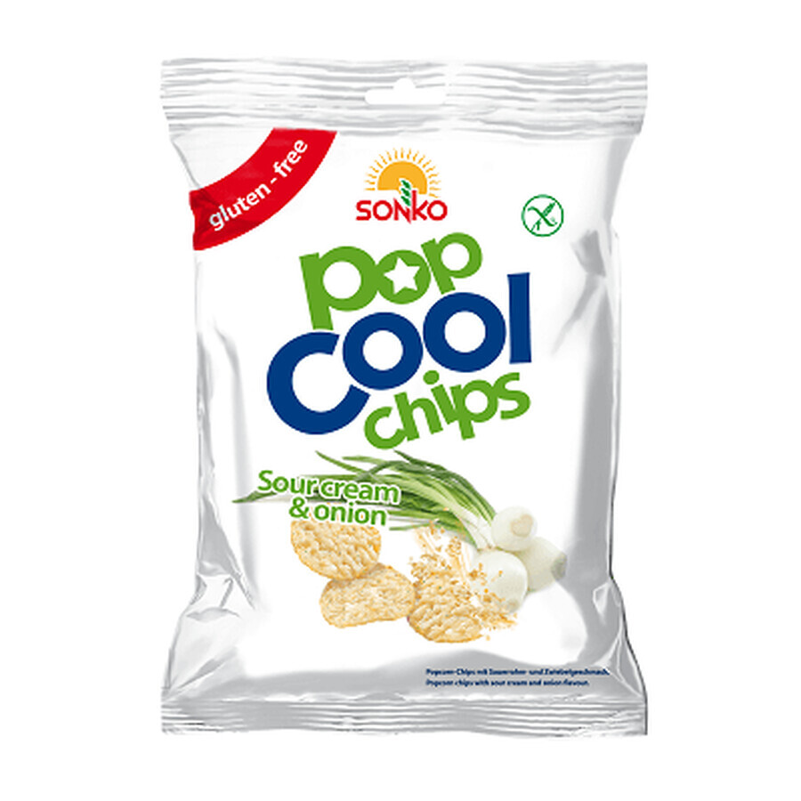 Chips din porumb, cu smântână și ceapă, fără gluten, 60g, PopCool