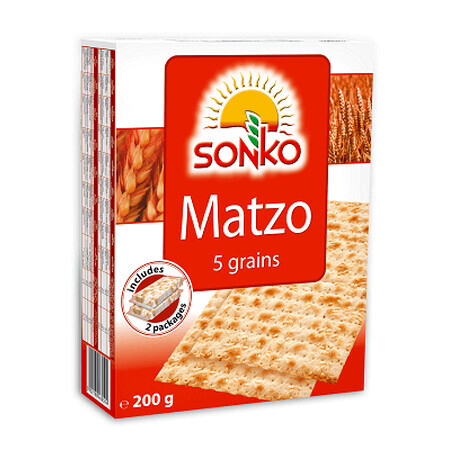 Crackers, Matzo cu 5 cereale, fără drojdie, 200 g, Sonko