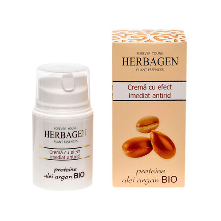 Cremă cu efect imediat antirid cu proteine și ulei de argan Bio, Herbagen