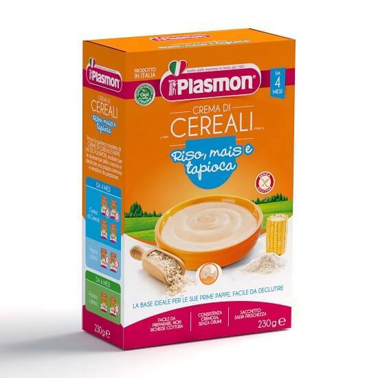 Crema de cereale fara gluten cu orez, porumb si tapioca, +4 luni, 230g, Plasmon Mama si copilul