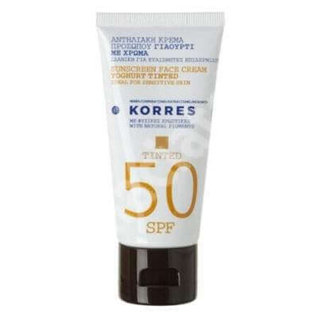 Cremă de față pentru protecție solară pigmentată cu iaurt SPF 50+, 50 ml, Korres