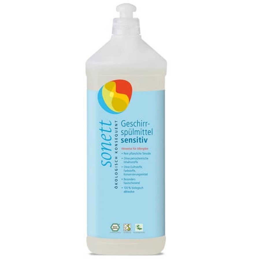 Detergent ecologic pentru spalalt vase Sensitiv, 1 L, Sonett