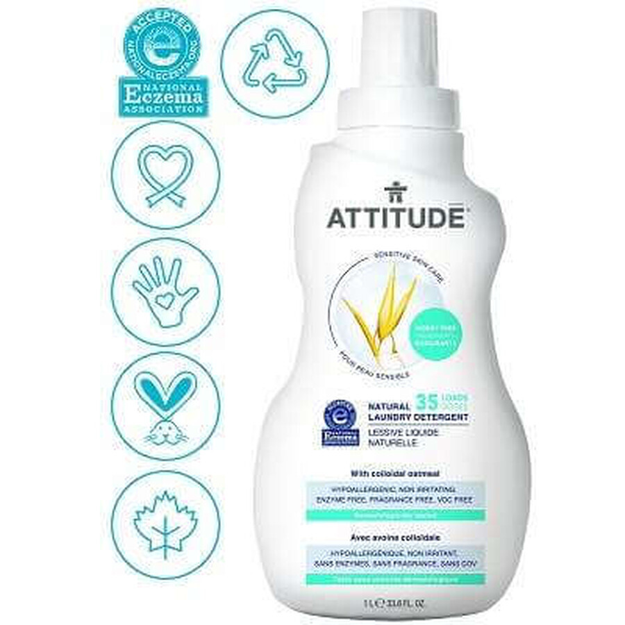 Detergent lichid pentru rufe Sensitive Skin, 1050ml, Attitude