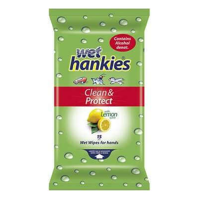 Servetele umede antibacteriene cu lamaie, 15buc, Wet Hankies