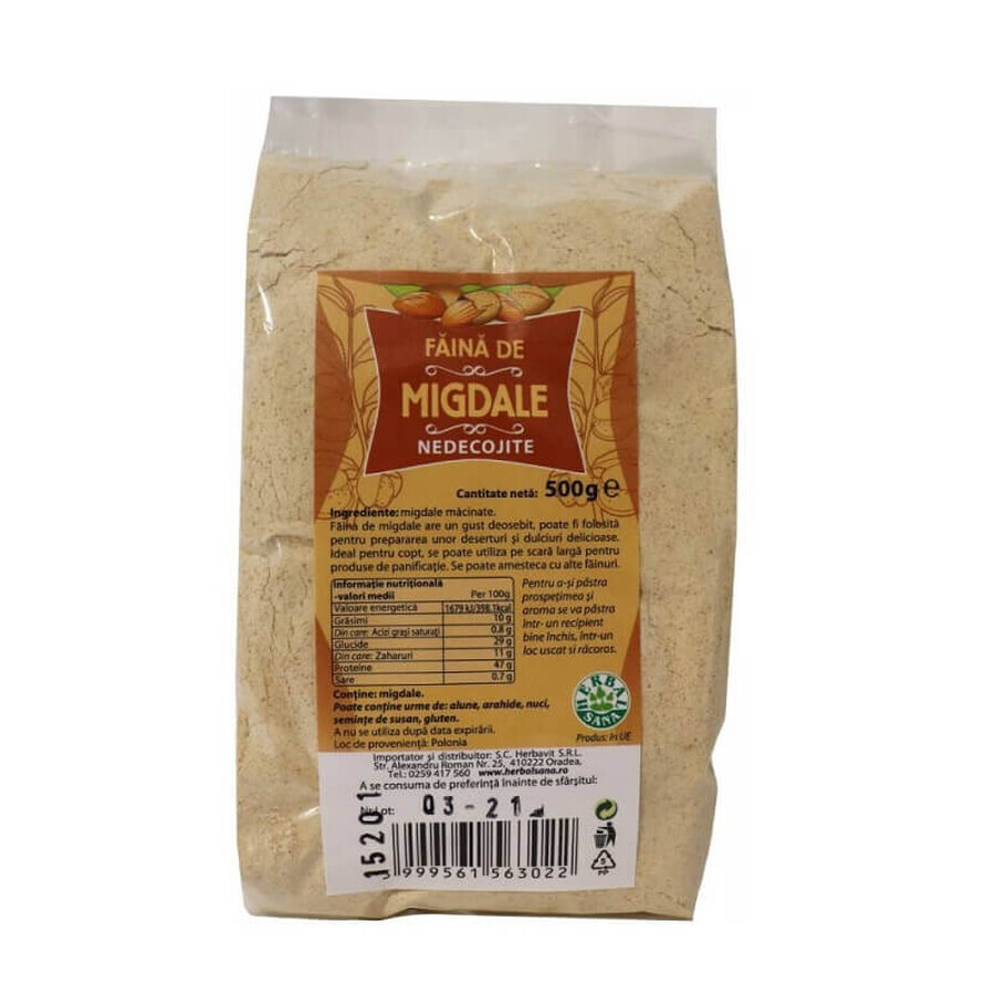 Faină de migdale nedecojite, 500 gr, Herbal Sana