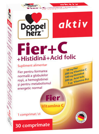 Fier Doppelherz + Vitamina C + Histidina + Acid folic, 30 tablete, Queisser Pharma Vitamine si suplimente