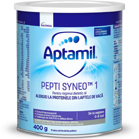 Formula de lapte de inceput Pepti Syneo 1, 0- 6 luni, 400 g, Aptamil