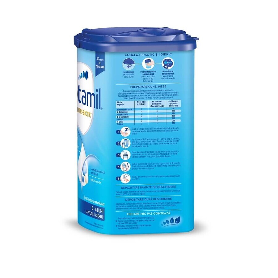 Formulă de lapte praf Nutri-Biotik 1, 0-6 luni, Aptamil, 800 g