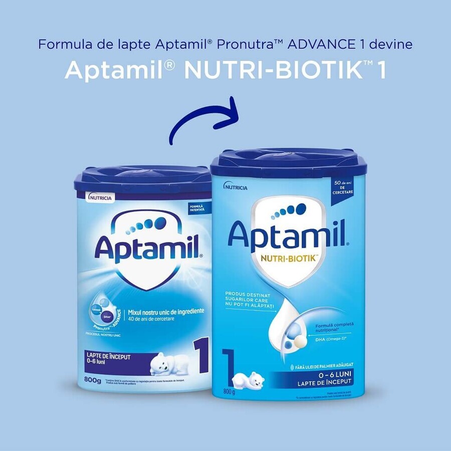 Formulă de lapte praf Nutri-Biotik 1, 0-6 luni, Aptamil, 800 g