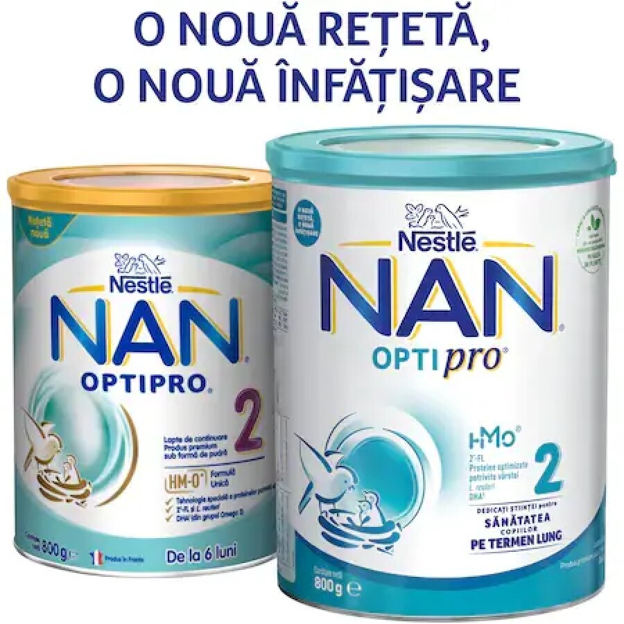 Lapte praf Nan 2 Optipro HMO, +6 luni, 800 g, Nestlé
