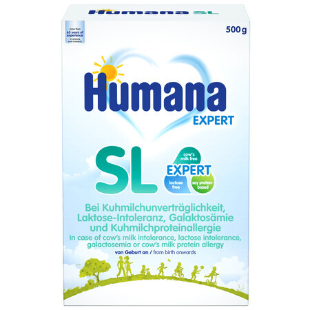 Formulă specială de lapte pe bază de soia SL, +0 luni, 500 g, Humana