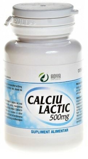 Calciu lactic 500 mg, 100 comprimate, Adya Vitamine si suplimente