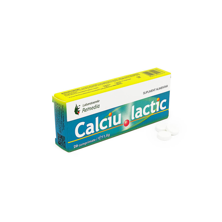 Calciu Lactic 500mg, 20 comprimate, Remedia