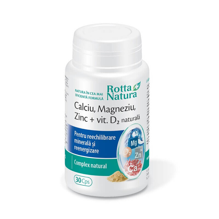 Calciu Marin + Vitamina D2 naturală, 30 capsule, Rotta Natura