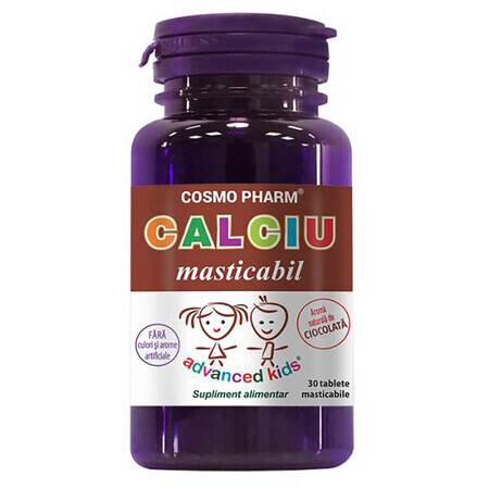 Calciu masticabil cu aroma de ciocolata, 30 tablete masticabile, Cosmopharm