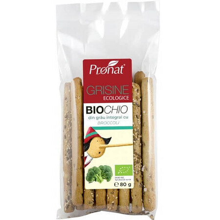 Grisine Biochio ecologice din faina integrala de grau cu broccoli, 80 gr, PRN09034, Pronat