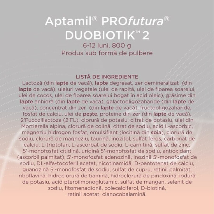 Lapte praf ProFutura 2 Duo Biotik, 6 - 12 luni, 800 g, Aptamil 