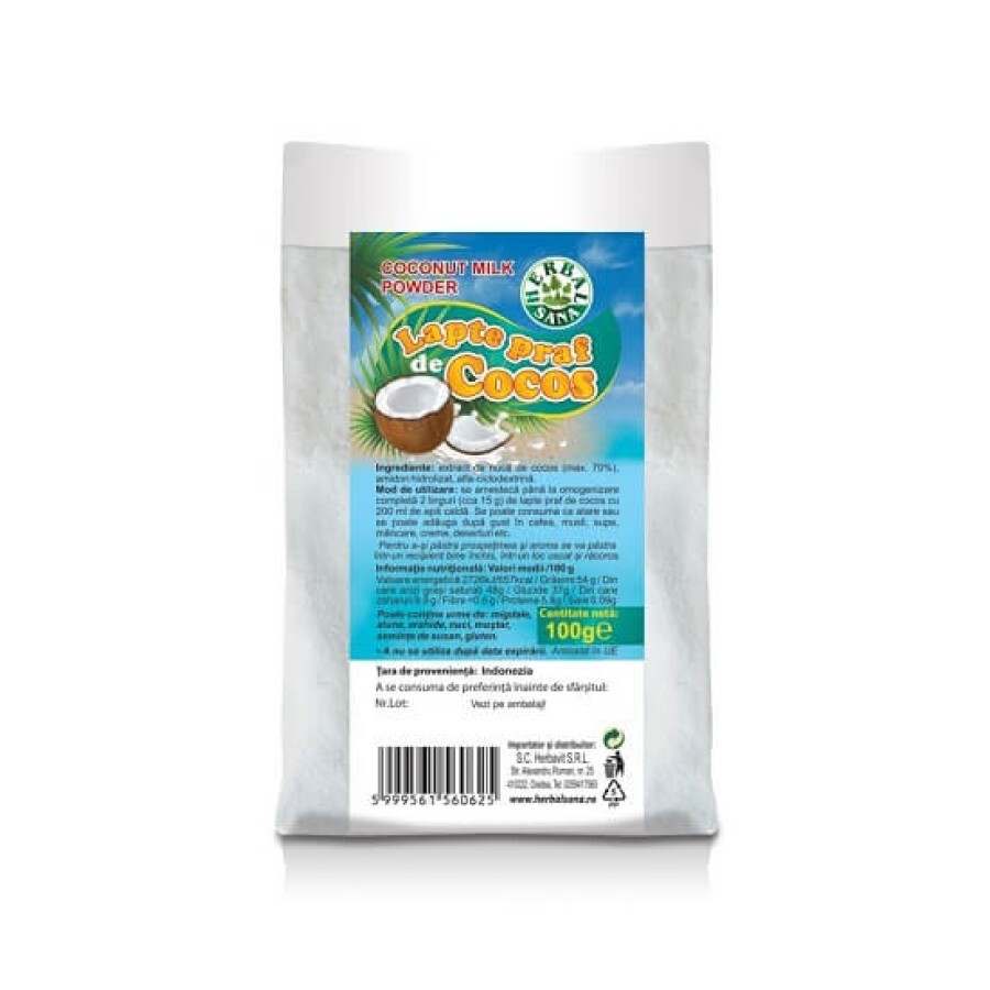 Lapte praf de cocos, 100 gr, Herbal Sana