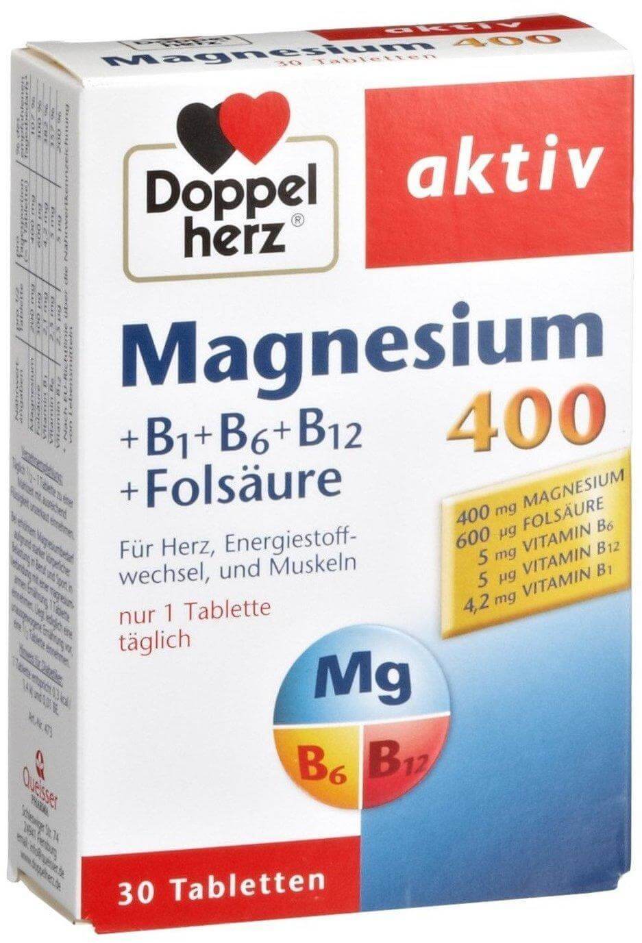 Magnesium 400 Doppelherz + Acid folic + Vitamina B6, 30 tablete, Queisser Pharma