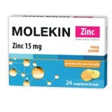 Molekin Zinc cu aroma de portocala fara zahar, 24 comprimate, Zdrovit