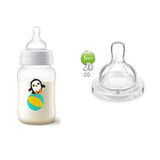 Oferta pachet Biberon PP Classic Pinguin, +1luna, 260 ml, SCF574/14 si Set tetine Clasic, debit lent, +1 lună, 2 buc, SCF632/27, Philips Avent