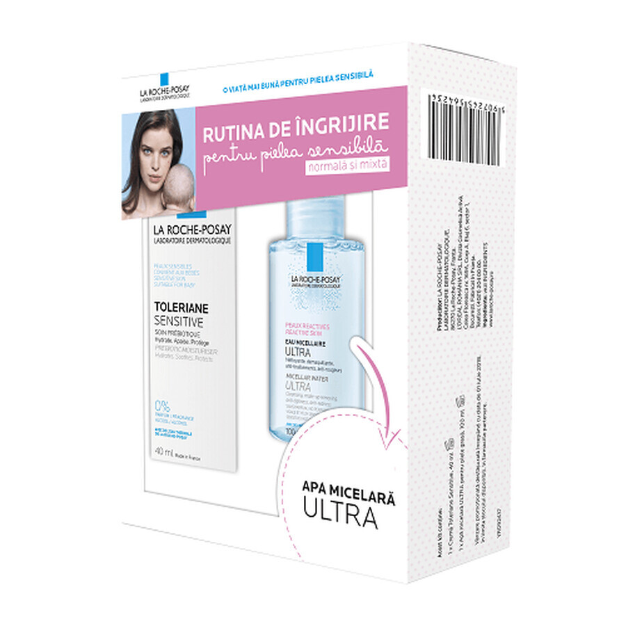 Ofertă Pachet Cremă hidratantă probiotică Toleriane Sensitive și Apă Micelară, 40 ml, La Roche-Posay