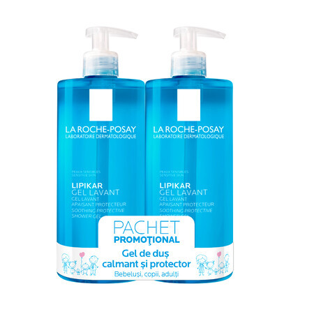 Oferta pachet Lipikar gel de spălare pentru piele sensibilă bebeluși, copii și adulți 750 ml, 2 la preț de 1, La Roche Posay