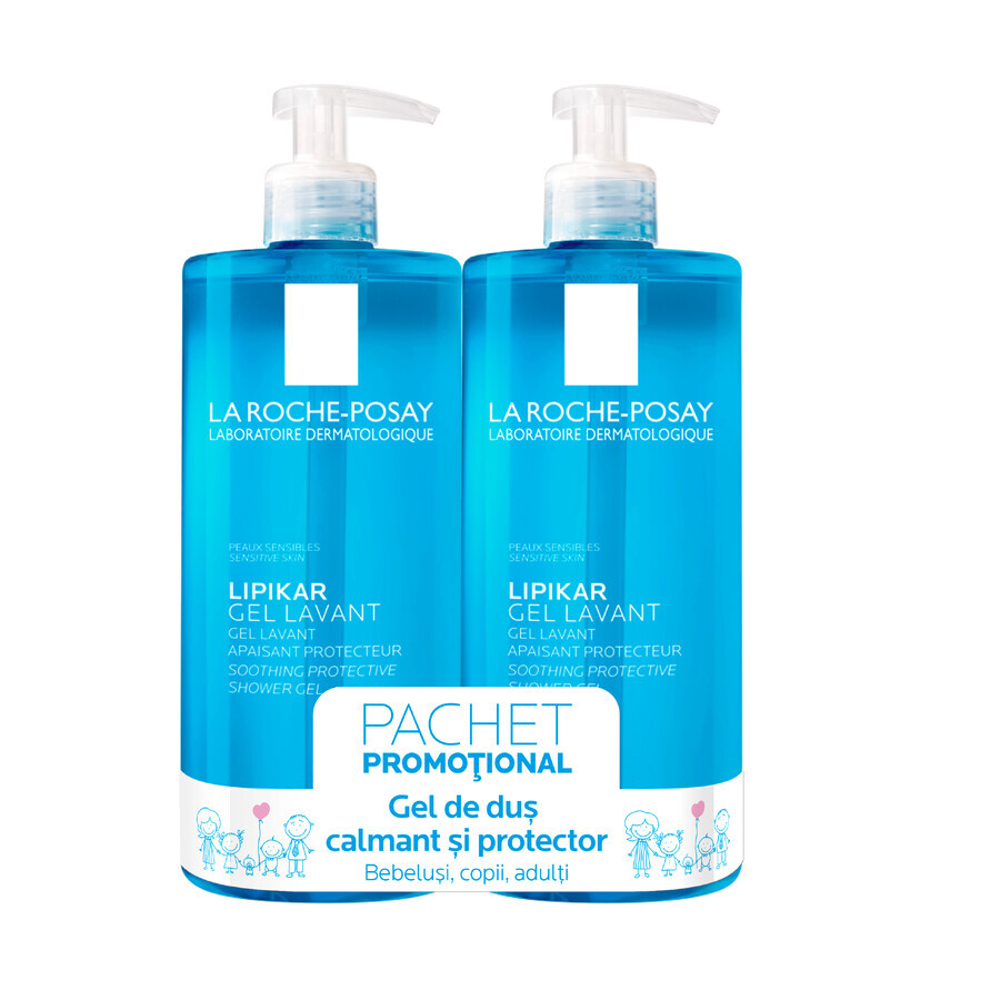 Oferta pachet Lipikar gel de spălare pentru piele sensibilă bebeluși, copii și adulți 750 ml, 2 la preț de 1, La Roche Posay