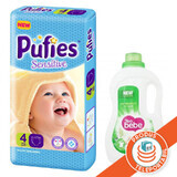 Ofertă Pachet Scutece nr. 4 Pufies Baby Sensitive, 7-14 kg, 56 buc și Detergent Teo Bebe Soft Aloe, 1.1L, Ficosota