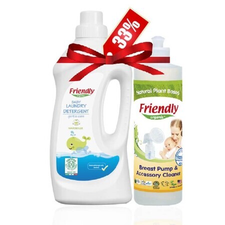 Ofertă pachet, Detergent de rufe Bebe 1000 ml și Detergent pentru curățarea accesoriilor 473 ml, Friendly Organic