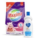 Ofertă Pachet, Detergent pudră Maxima Baby, 4 kg și Lotiune de baie Soft Care, 500 ml, Sano