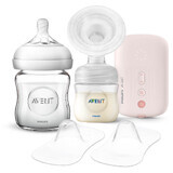 Oferta pachet, Pompa de san SCF395/11 +Biberon natural SCF671/17 120 ml si protectie mamelon SCF156/00 2 buc, Philips avent