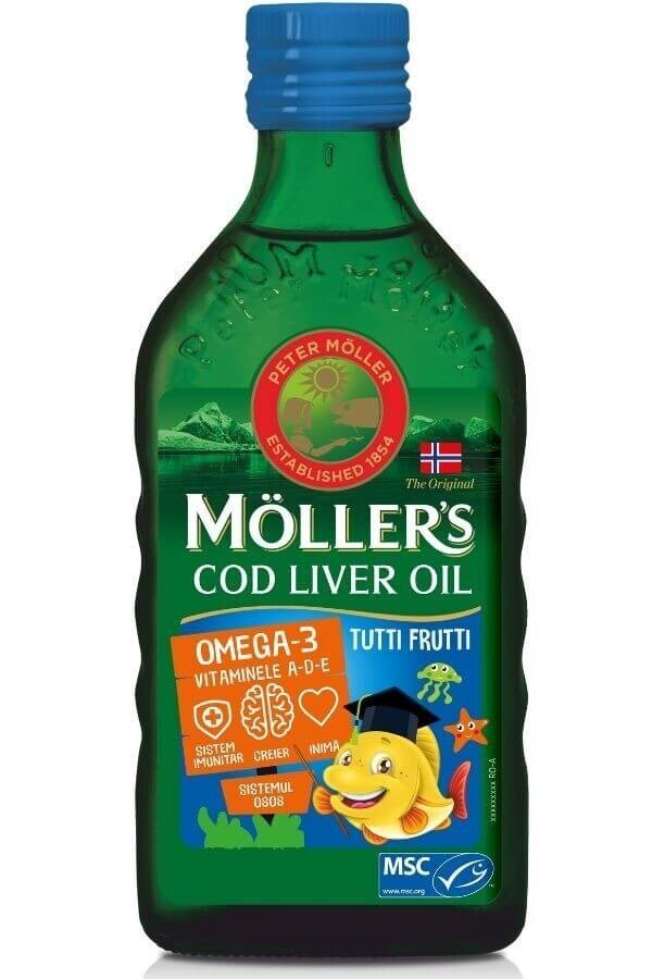 Omega 3 ulei ficat de cod cu aromă tutti-frutti pentru copii, 250 ml, Möller's